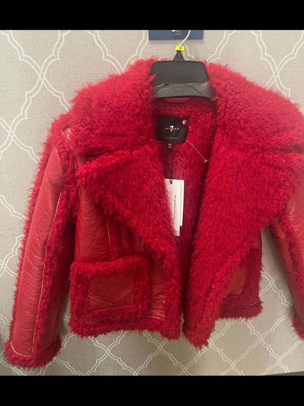 7 For All Mankind Red Faux Shearling Teddy Jacket